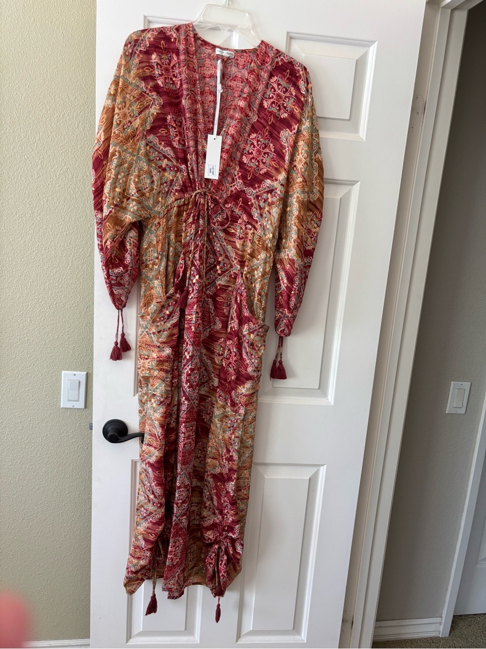 SALE. MAKE OFFER Karma Highway Boho Tassel Drawstring Maxi Dress - Red Multi